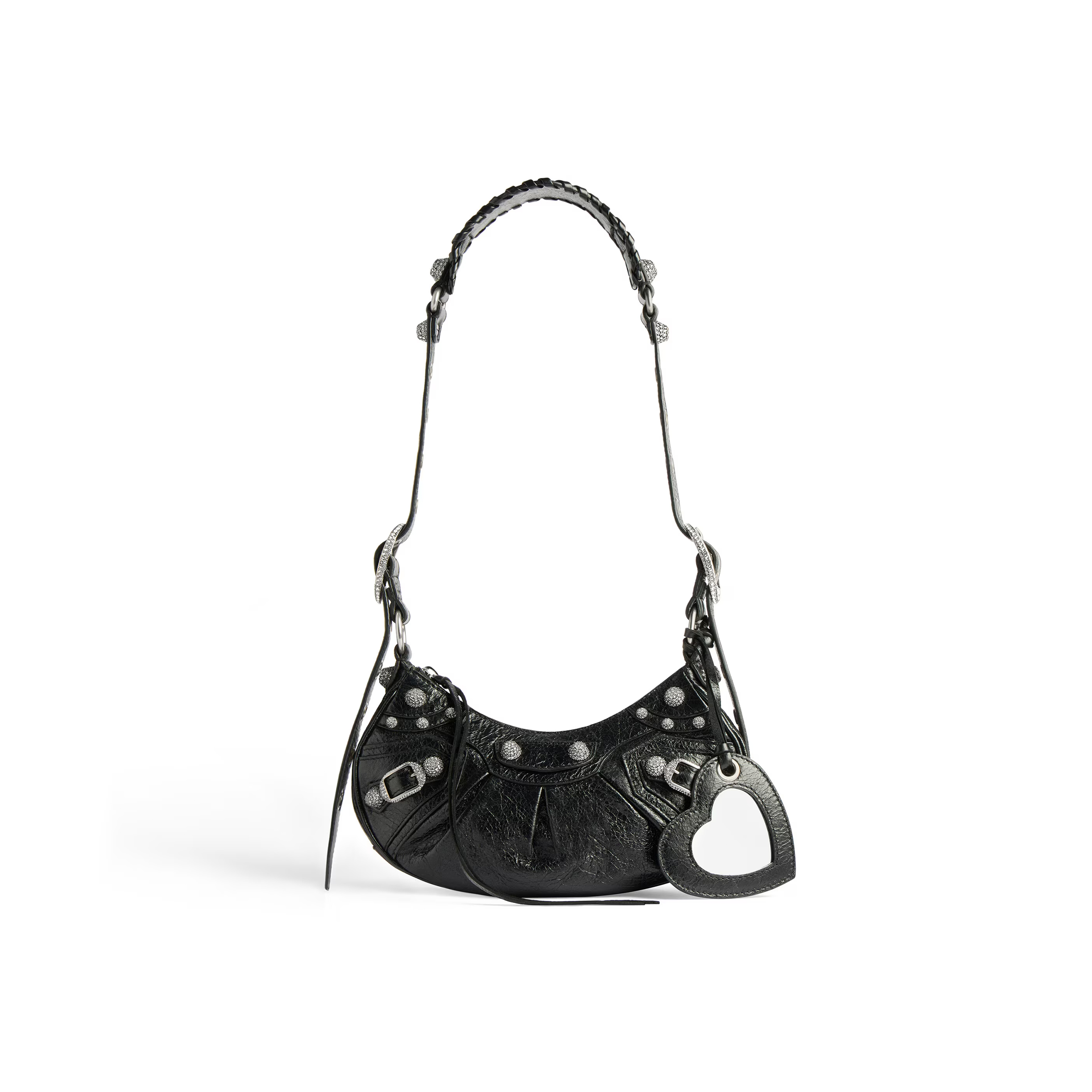 BALENCIAGA WOMEN'S LE CAGOLE SHOULDER BAG XS WITH RHINESTONES IN BLACK 671309210BK1000 (25.9*16*9.9cm)